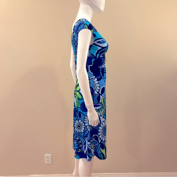 Lizzatti Short Sleeve Dress Womens Size Small 4 6 Blue Green Mid Length Stretch - Picture 8 of 16